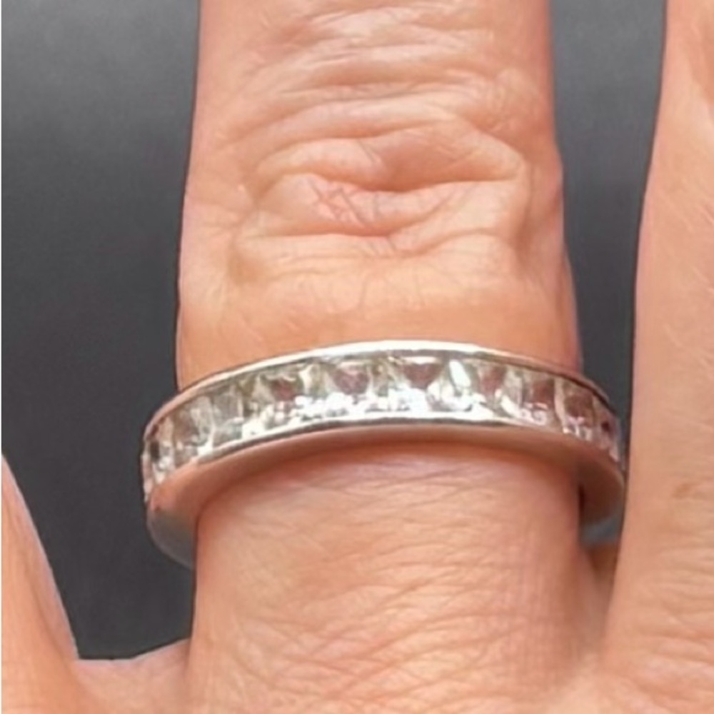 Sterling Silver 925 Eternity Band Ring, with Cubic Zirconia stones.  Size 8 US.